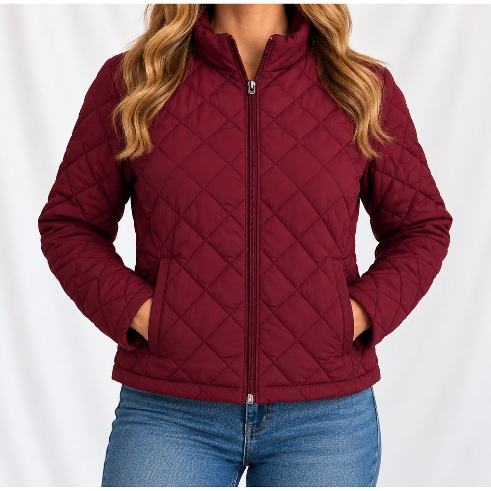 Kirkland Signature Quilted Down Jacket Size M Burgundy Good Puffer Coat 801903